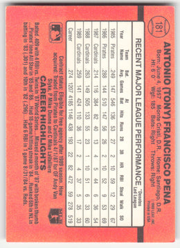 Tony Pena #181 Donruss Baseball Non-Foil English