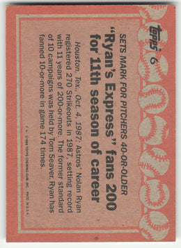 Nolan Ryan #6 Topps Baseball Non-Foil English
