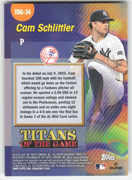 Cam Schlittler #TOG-34 Topps Baseball Non-Foil English