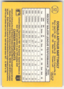 Don Mattingly #52 Donruss Baseball Non-Foil English