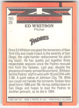 Ed Whitson #26 Donruss Baseball Non-Foil English