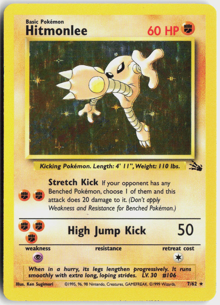 Hitmonlee - Fossil #7/62 - Lightly Played - Holofoil