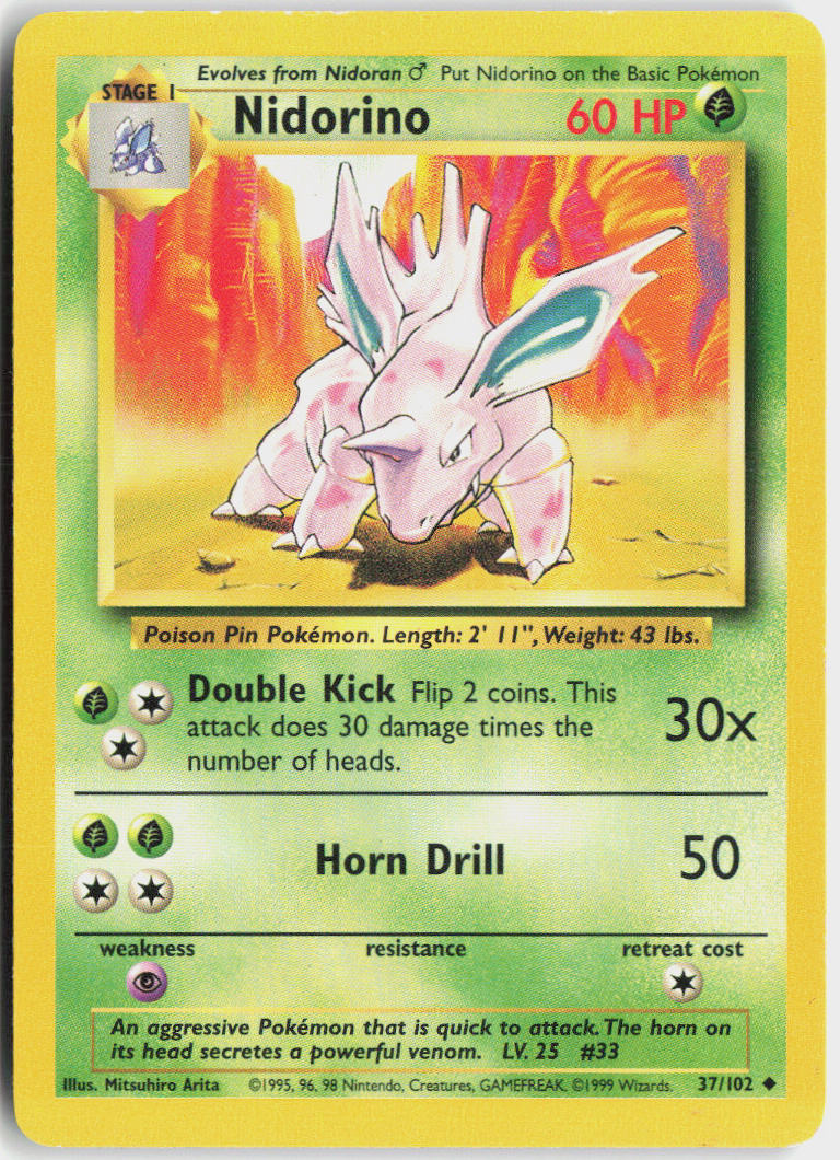 Nidorino - Base Set #37/102 - Moderately Played - Normal