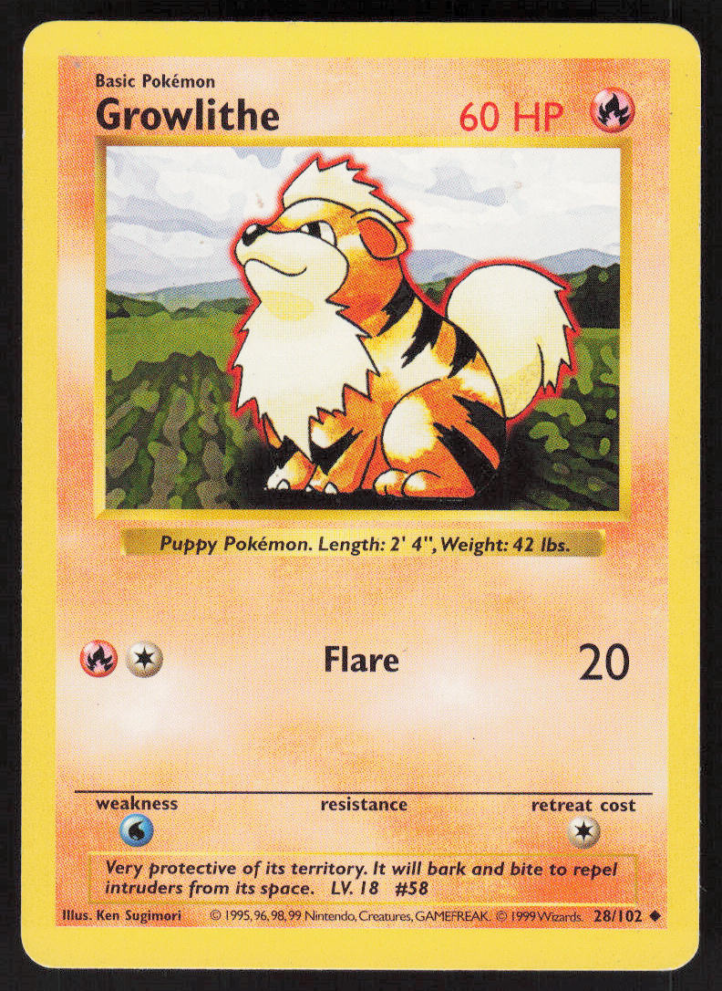 Growlithe - Base Set #28/102 - Lightly Played - Normal