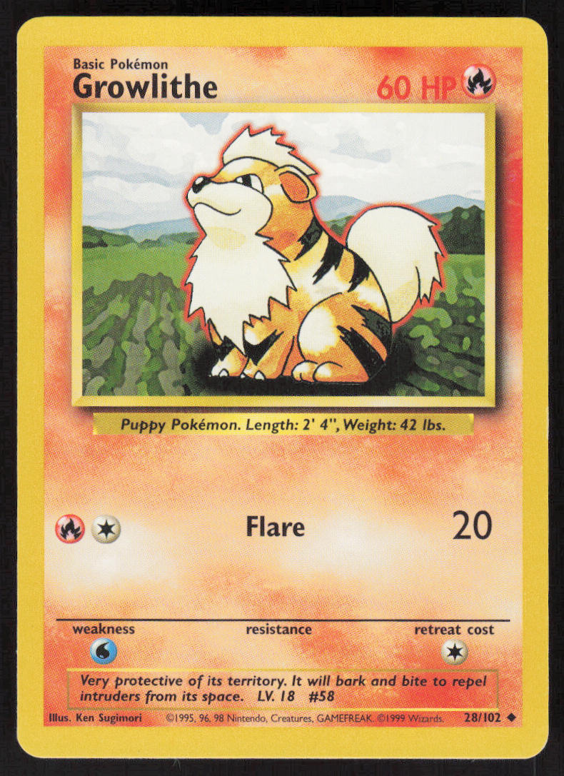 Growlithe - Base Set #28/102 - Lightly Played - Normal