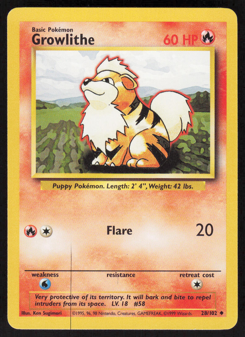 Growlithe - Base Set #28/102 - Lightly Played - Normal